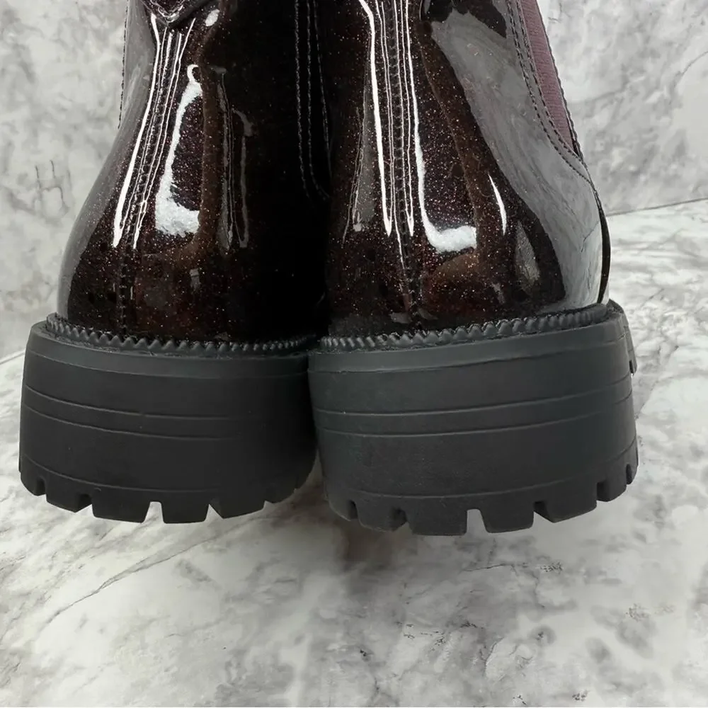 NWOT TOMS Bennet Purple Glitter Chelsea Ankle  Boots Big Girls Sz 1